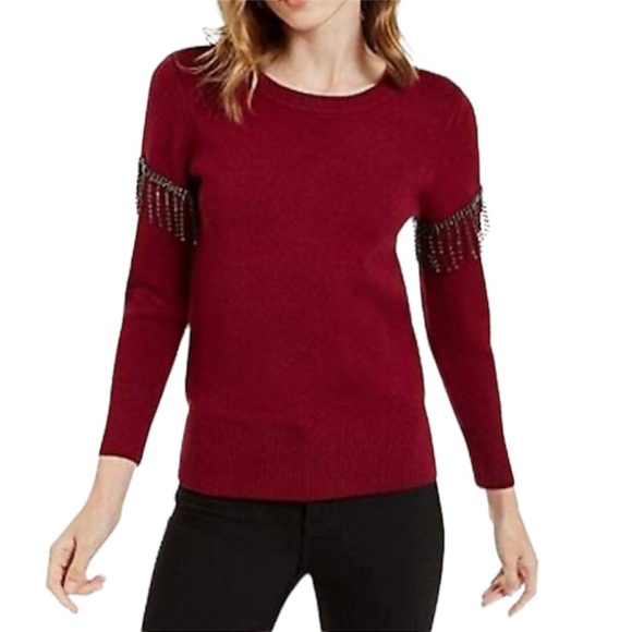 AlFANI Sweater SZ S Soft Scoop Neck Maroon in Color Jewel Accents on Arms - Picture 1 of 13
